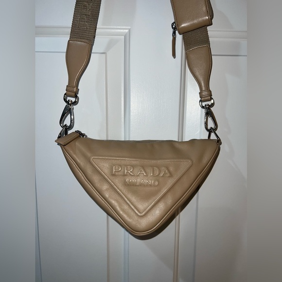 Prada Triangle Leather Shoulder Bag in Sand Beige LIKE NEW - Picture 9 of 16
